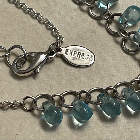 Express Aqua Blue Teardrop Pendant Necklace Silver Tone By Express - Picture 6 of 8